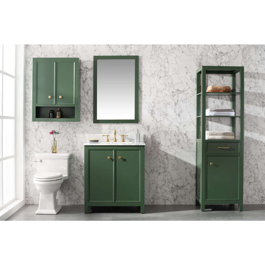 30" Vogue Green Finish Sink Vanity Cabinet With Carrara White Top - WLF2130-VG