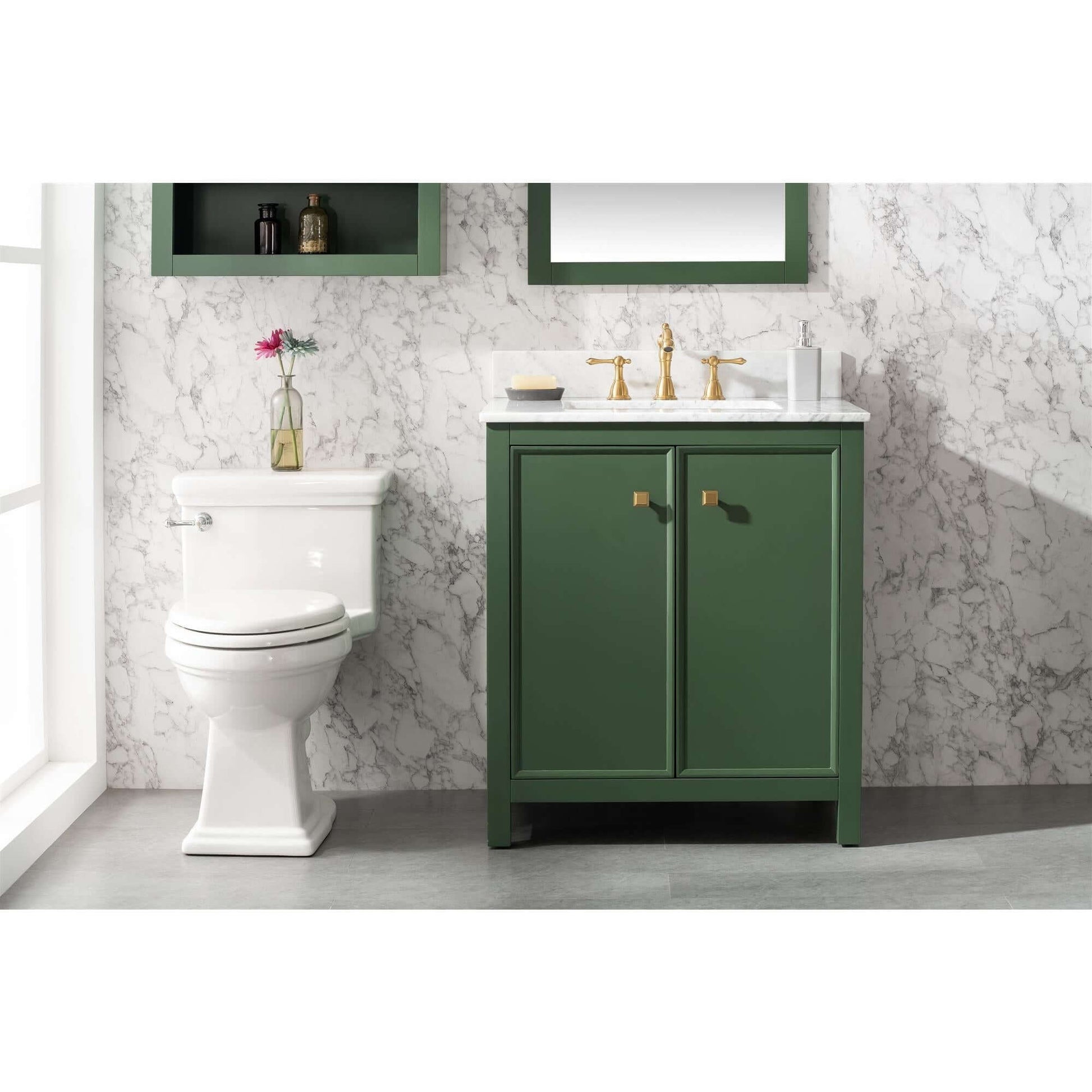 30" Vogue Green Finish Sink Vanity Cabinet With Carrara White Top - WLF2130-VG