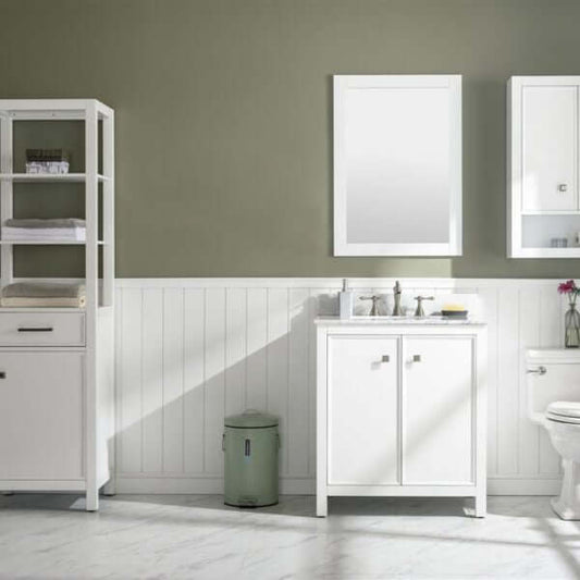 30" White Finish Sink Vanity Cabinet With Carrara White Top - WLF2130-W