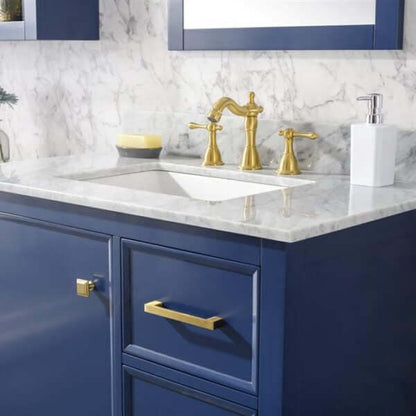 36" Blue Finish Sink Vanity Cabinet With Carrara White Top - WLF2136-B