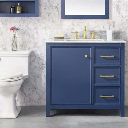 36" Blue Finish Sink Vanity Cabinet With Carrara White Top - WLF2136-B