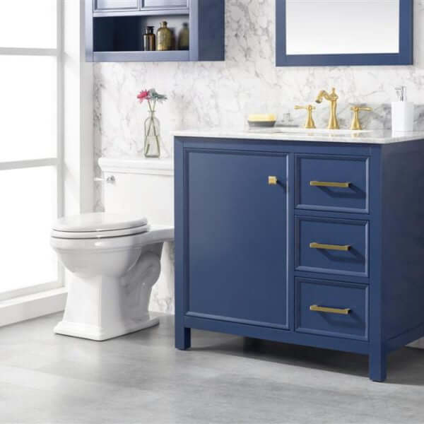 36" Blue Finish Sink Vanity Cabinet With Carrara White Top - WLF2136-B