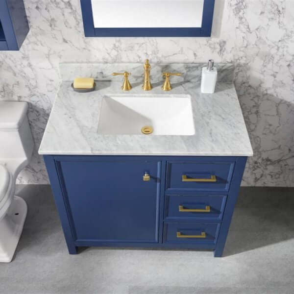 36" Blue Finish Sink Vanity Cabinet With Carrara White Top - WLF2136-B