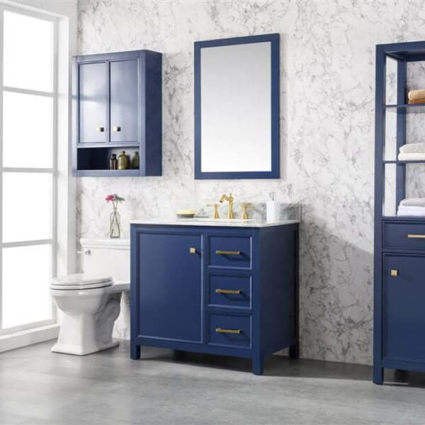 36" Blue Finish Sink Vanity Cabinet With Carrara White Top - WLF2136-B