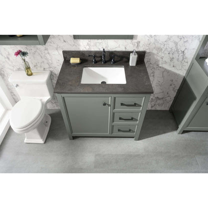 36" Pewter Green Finish Sink Vanity Cabinet With Blue Lime Stone Top - WLF2136-PG