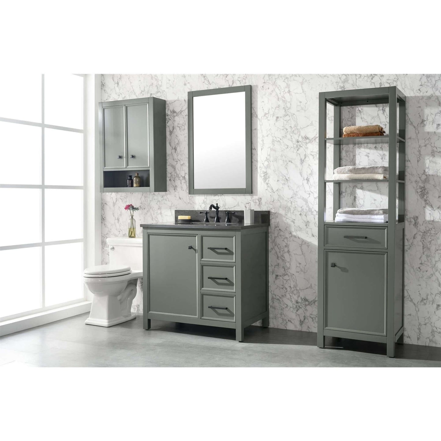 36" Pewter Green Finish Sink Vanity Cabinet With Blue Lime Stone Top - WLF2136-PG