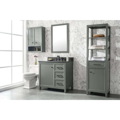 36" Pewter Green Finish Sink Vanity Cabinet With Blue Lime Stone Top - WLF2136-PG