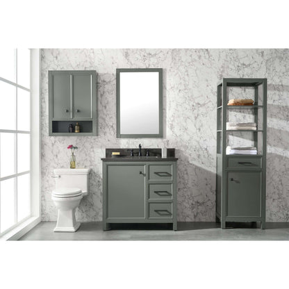 36" Pewter Green Finish Sink Vanity Cabinet With Blue Lime Stone Top - WLF2136-PG