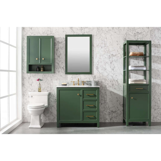 36" Vogue Green Finish Sink Vanity Cabinet With Carrara White Top - WLF2136-VG