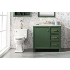 36" Vogue Green Finish Sink Vanity Cabinet With Carrara White Top - WLF2136-VG