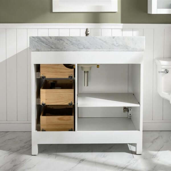 36" White Finish Sink Vanity Cabinet With Carrara White Top - WLF2136-W