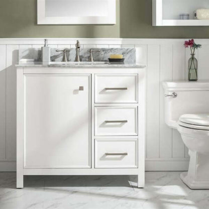 36" White Finish Sink Vanity Cabinet With Carrara White Top - WLF2136-W