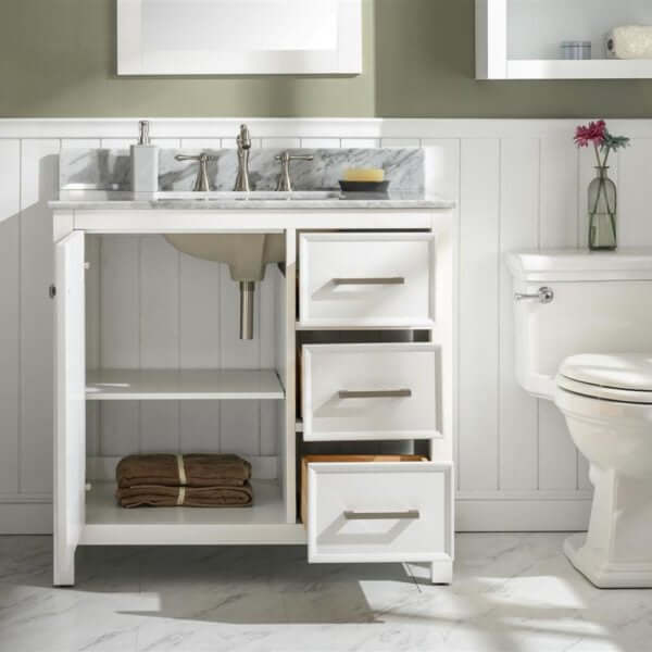 36" White Finish Sink Vanity Cabinet With Carrara White Top - WLF2136-W