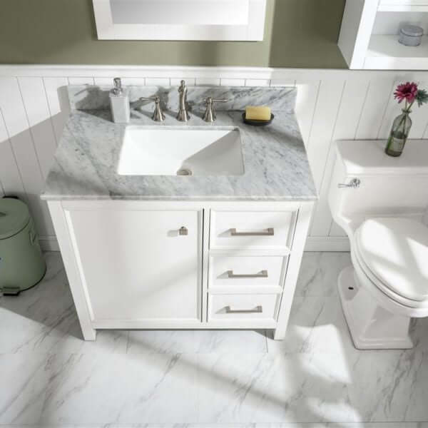 36" White Finish Sink Vanity Cabinet With Carrara White Top - WLF2136-W