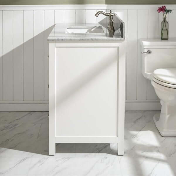 36" White Finish Sink Vanity Cabinet With Carrara White Top - WLF2136-W