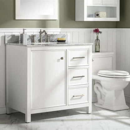 36" White Finish Sink Vanity Cabinet With Carrara White Top - WLF2136-W