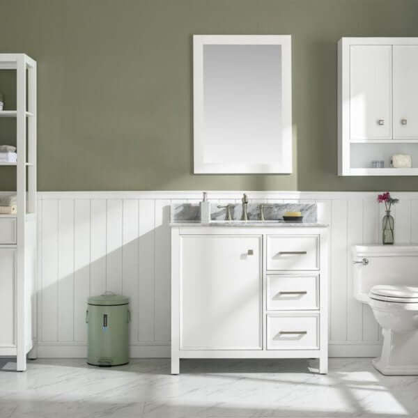 36" White Finish Sink Vanity Cabinet With Carrara White Top - WLF2136-W