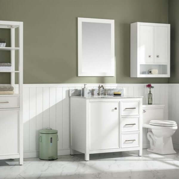 36" White Finish Sink Vanity Cabinet With Carrara White Top - WLF2136-W