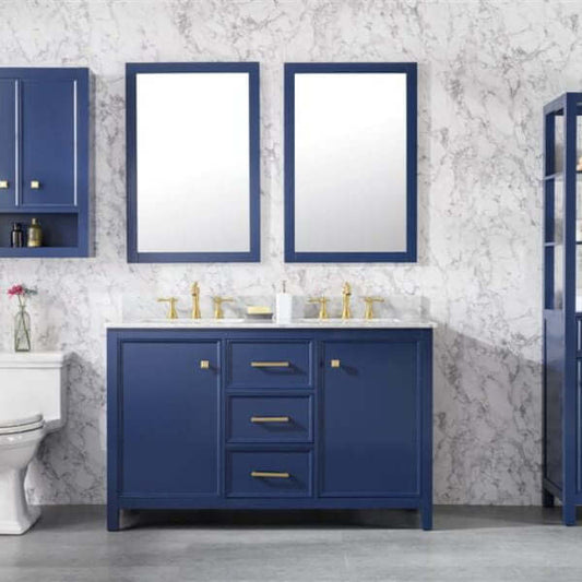 54" Blue Finish Double Sink Vanity Cabinet With Carrara White Top - WLF2154-B