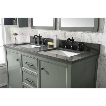 54" Pewter Green Finish Double Sink Vanity Cabinet With Blue Lime Stone Top - WLF2154-PG