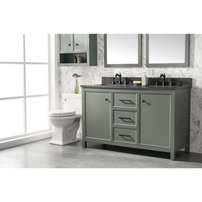 54" Pewter Green Finish Double Sink Vanity Cabinet With Blue Lime Stone Top - WLF2154-PG