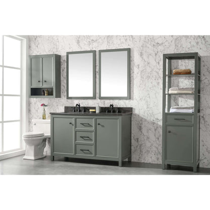 54" Pewter Green Finish Double Sink Vanity Cabinet With Blue Lime Stone Top - WLF2154-PG