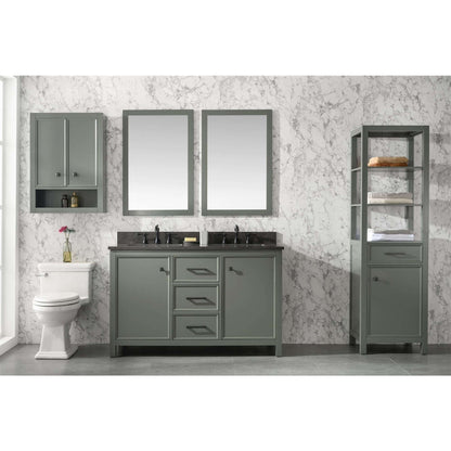 54" Pewter Green Finish Double Sink Vanity Cabinet With Blue Lime Stone Top - WLF2154-PG