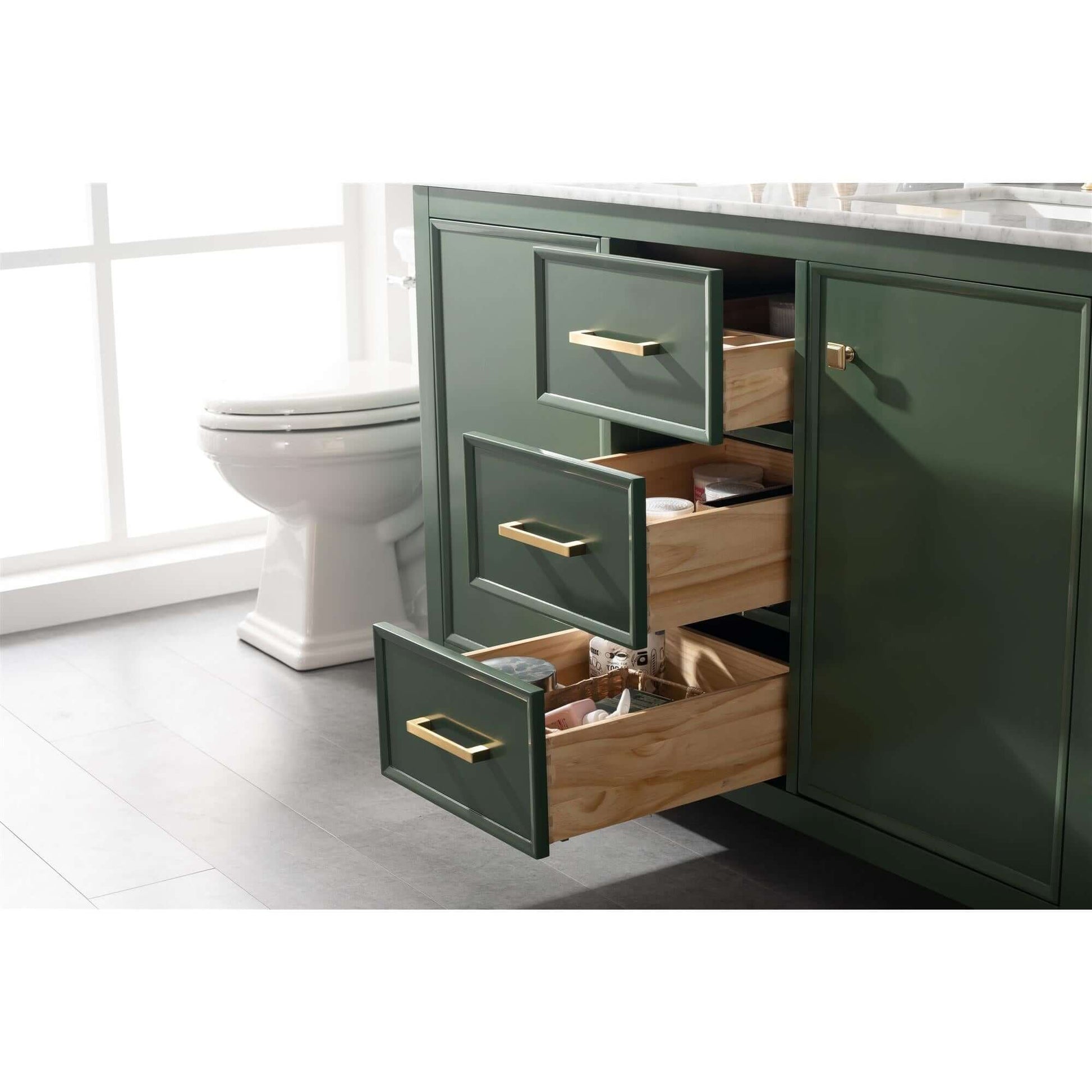 54" Vogue Green Finish Double Sink Vanity Cabinet With Carrara White Top - WLF2154-VG