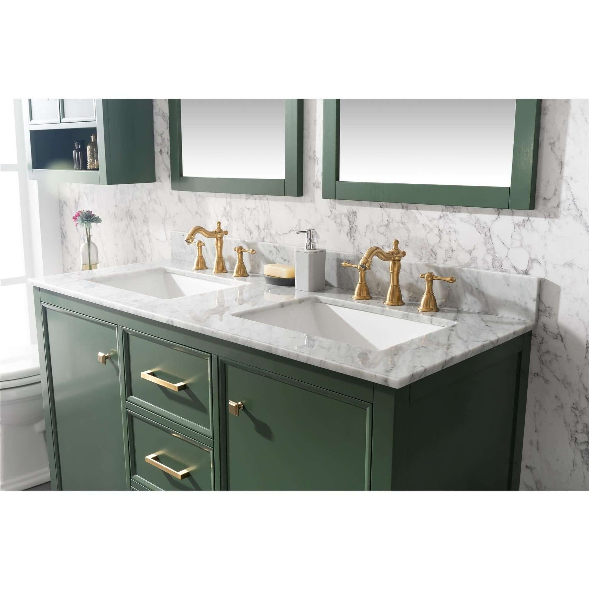 54" Vogue Green Finish Double Sink Vanity Cabinet With Carrara White Top - WLF2154-VG