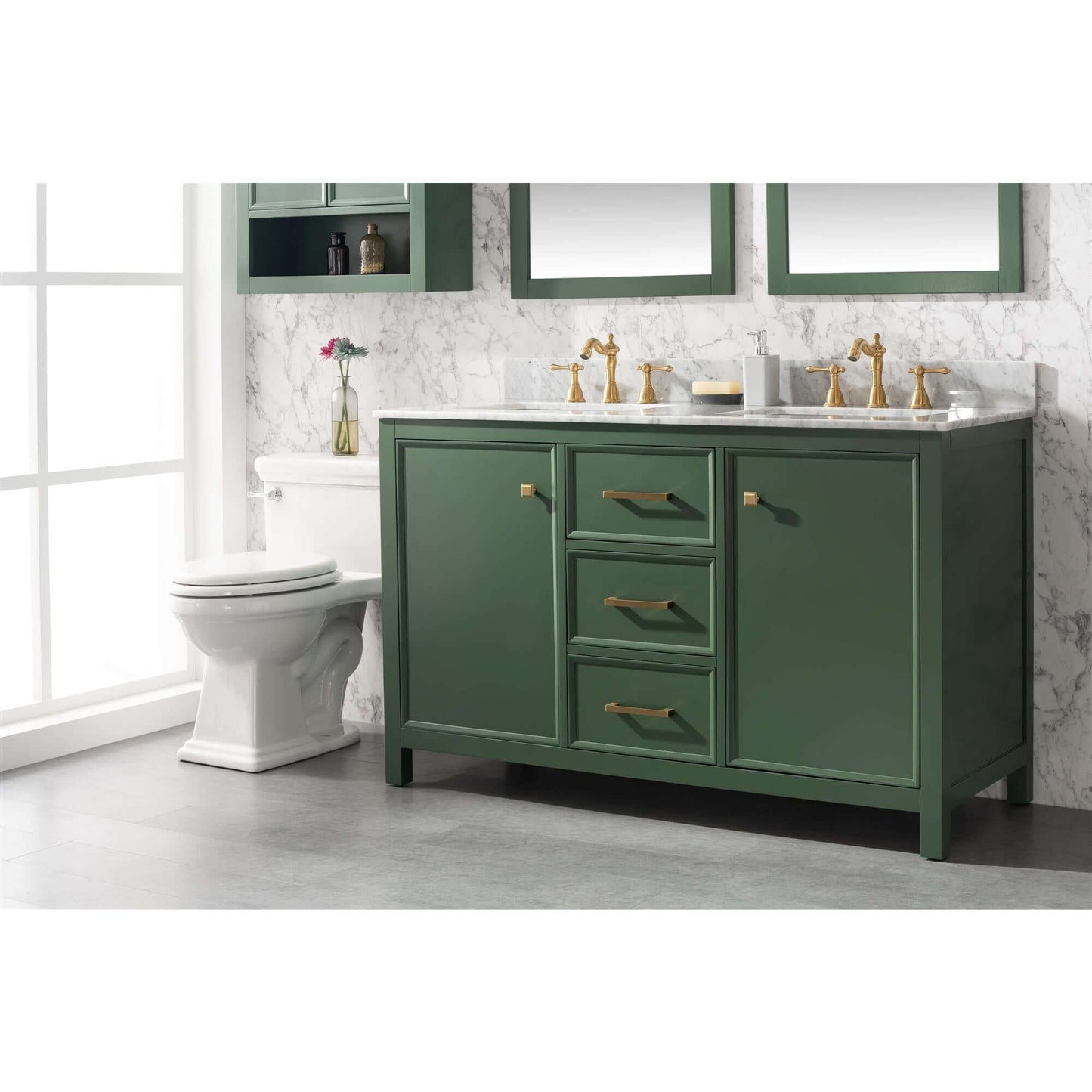 54" Vogue Green Finish Double Sink Vanity Cabinet With Carrara White Top - WLF2154-VG