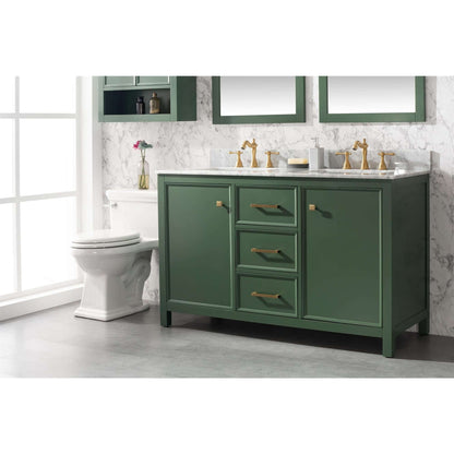 54" Vogue Green Finish Double Sink Vanity Cabinet With Carrara White Top - WLF2154-VG