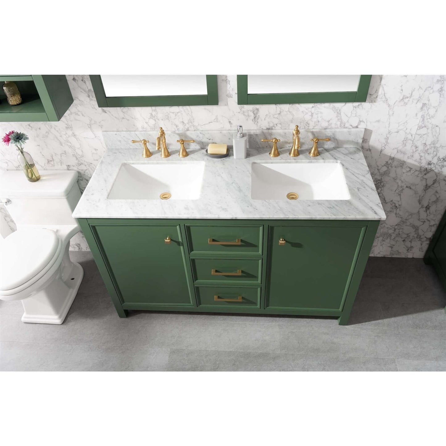 54" Vogue Green Finish Double Sink Vanity Cabinet With Carrara White Top - WLF2154-VG