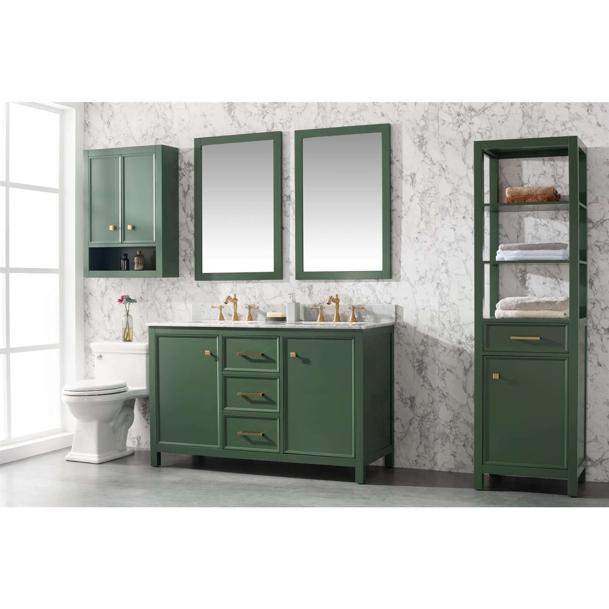 54" Vogue Green Finish Double Sink Vanity Cabinet With Carrara White Top - WLF2154-VG