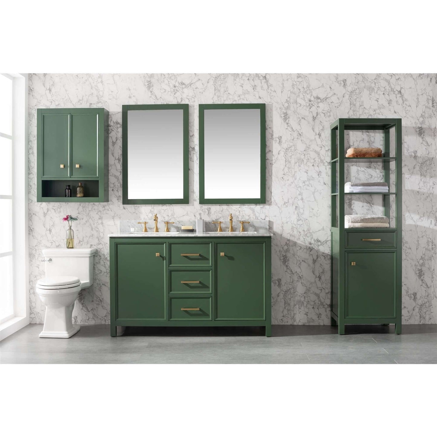 54" Vogue Green Finish Double Sink Vanity Cabinet With Carrara White Top - WLF2154-VG