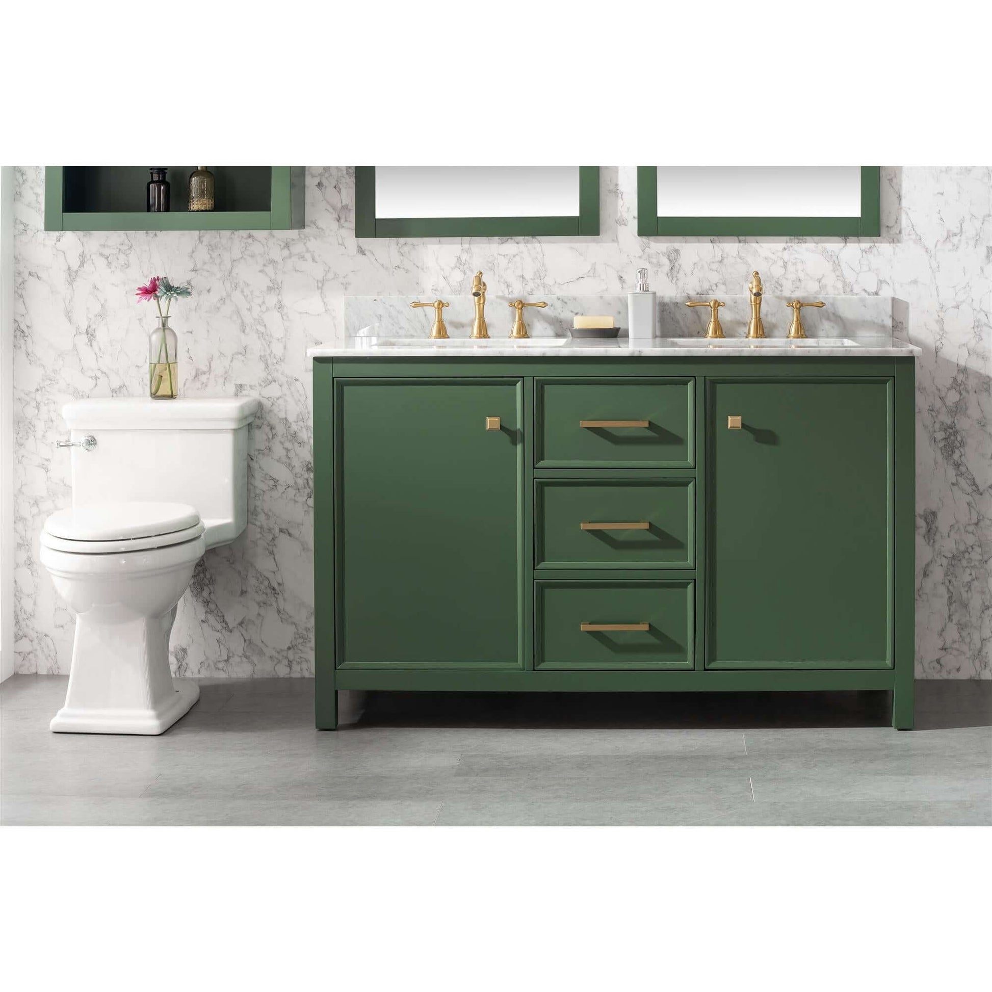 54" Vogue Green Finish Double Sink Vanity Cabinet With Carrara White Top - WLF2154-VG