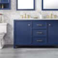 60" Blue Finish Double Sink Vanity Cabinet With Carrara White Top - WLF2160D-B