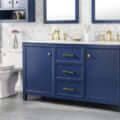 60" Blue Finish Double Sink Vanity Cabinet With Carrara White Top - WLF2160D-B