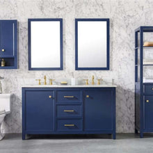 Load image into Gallery viewer, 60&quot; Blue Finish Double Sink Vanity Cabinet With Carrara White Top - WLF2160D-B