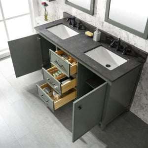 60" Pewter Green Finish Double Sink Vanity Cabinet With Blue Lime Stone Top - WLF2160D-PG
