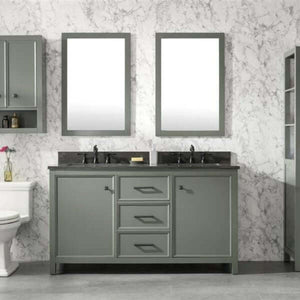 60" Pewter Green Finish Double Sink Vanity Cabinet With Blue Lime Stone Top - WLF2160D-PG