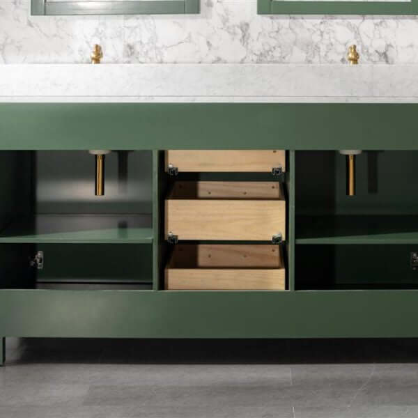 60" Vogue Green Finish Double Sink Vanity Cabinet With Carrara White Top - WLF2260D-VG