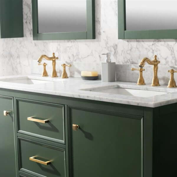 60" Vogue Green Finish Double Sink Vanity Cabinet With Carrara White Top - WLF2260D-VG