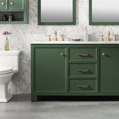 60" Vogue Green Finish Double Sink Vanity Cabinet With Carrara White Top - WLF2260D-VG