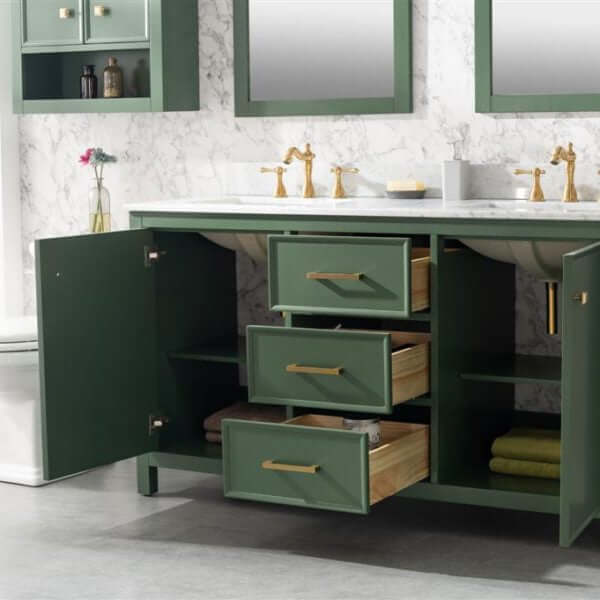 60" Vogue Green Finish Double Sink Vanity Cabinet With Carrara White Top - WLF2260D-VG