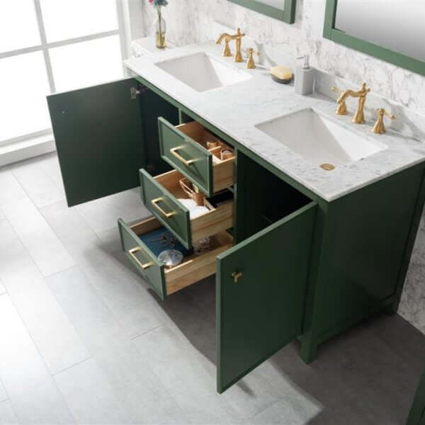 60" Vogue Green Finish Double Sink Vanity Cabinet With Carrara White Top - WLF2260D-VG