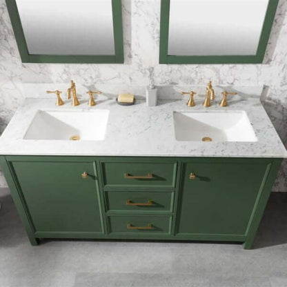 60" Vogue Green Finish Double Sink Vanity Cabinet With Carrara White Top - WLF2260D-VG