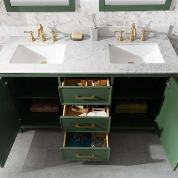 60" Vogue Green Finish Double Sink Vanity Cabinet With Carrara White Top - WLF2260D-VG