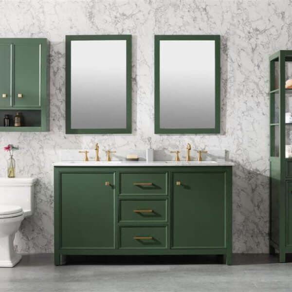 60" Vogue Green Finish Double Sink Vanity Cabinet With Carrara White Top - WLF2260D-VG