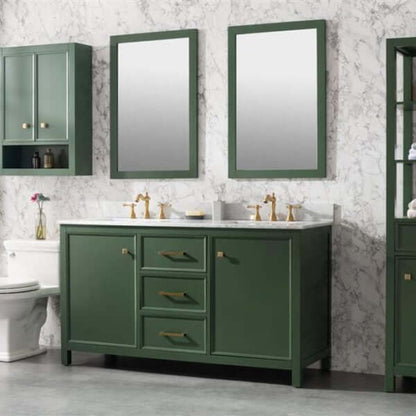 60" Vogue Green Finish Double Sink Vanity Cabinet With Carrara White Top - WLF2260D-VG