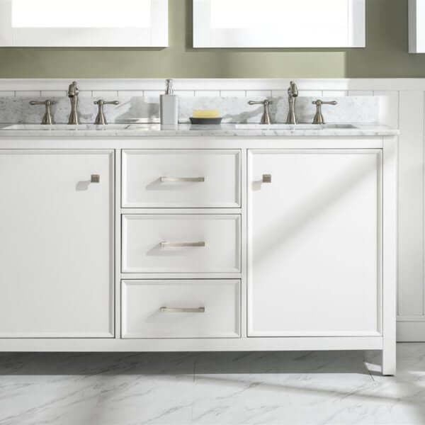 60" White Finish Double Sink Vanity Cabinet With Carrara White Top - WLF2160D-W